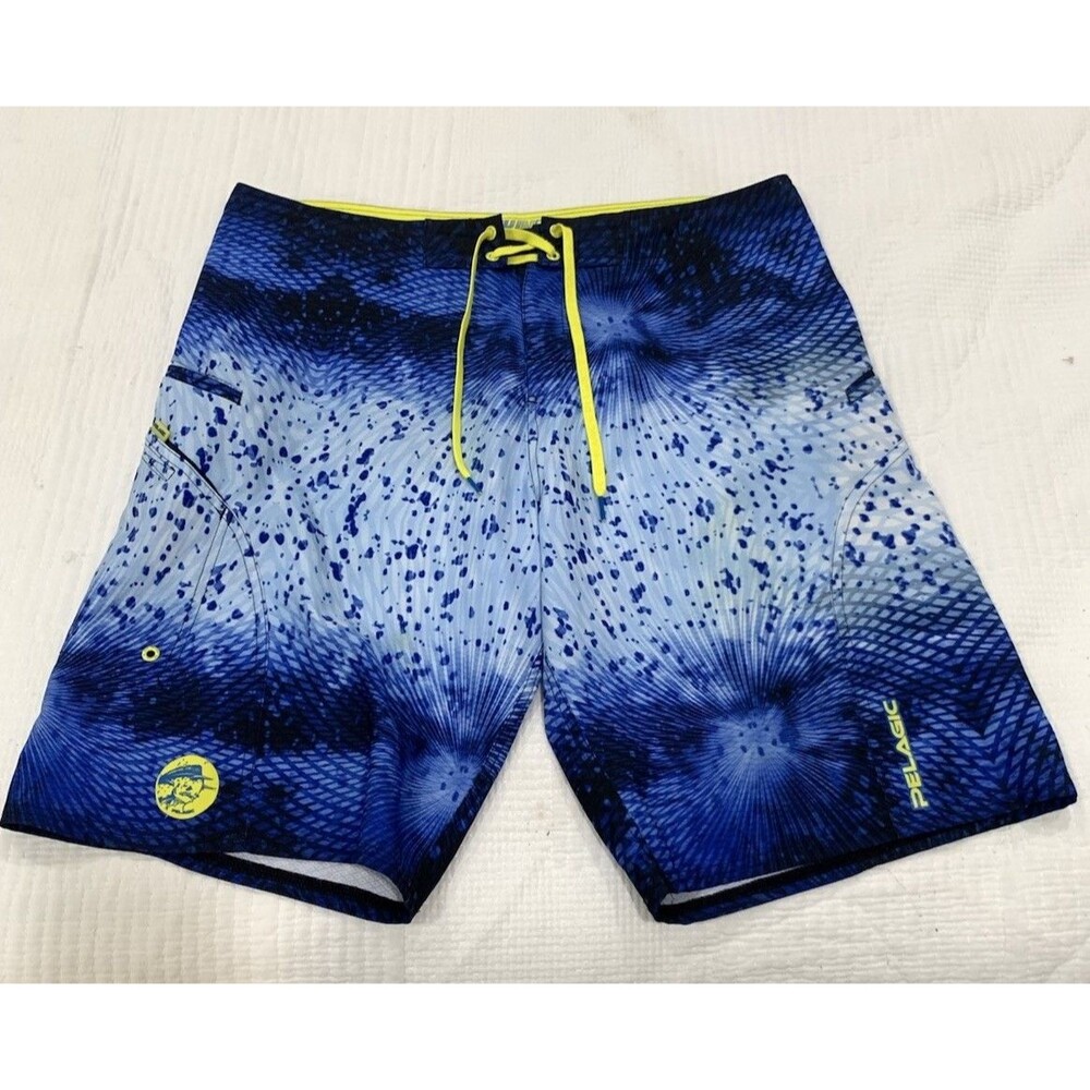Pelagic Board Shorts Mens Size 36 Sharkskin Fishing Blue White Boating Surfing